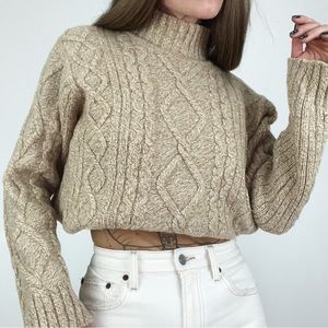 J.Crew Wool-Blend Cable-Knit Rollneck Sweater in Beige | Size L